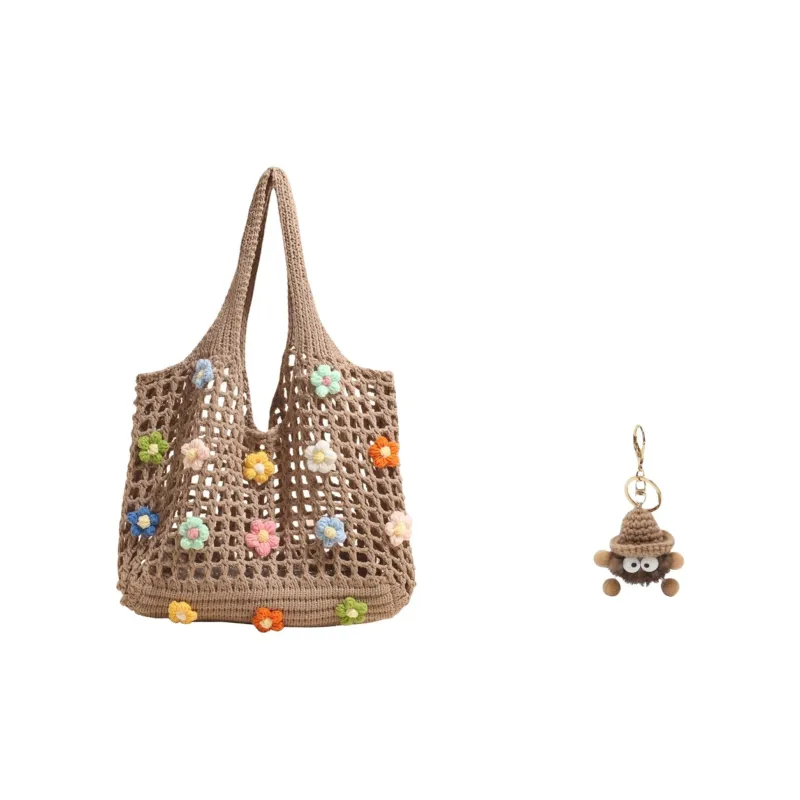 Yalu Chunky Yarn Woven Handbag, Shoulder Bag Women's White/Khaki-22