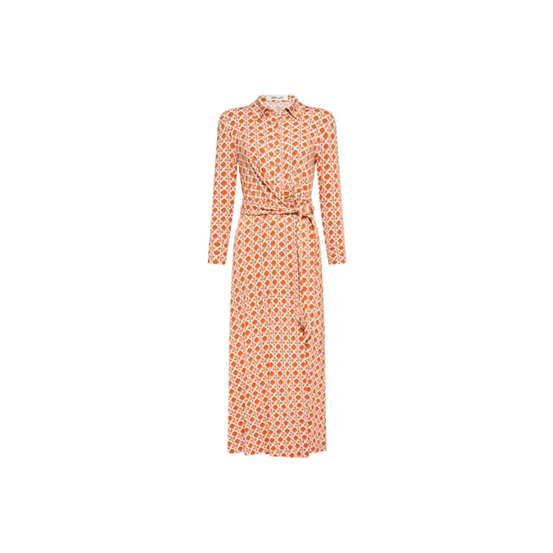 DVF Diane Von Furstenberg SS24 Long Sleeved Dress Women's Honey Orange Color-0