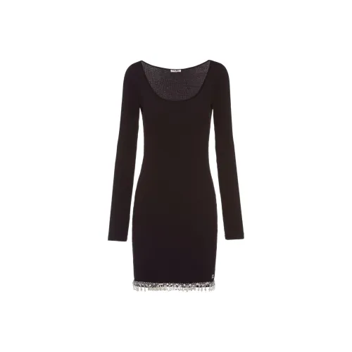 MIU MIU SS22 Long Sleeved Dress Women's Black
