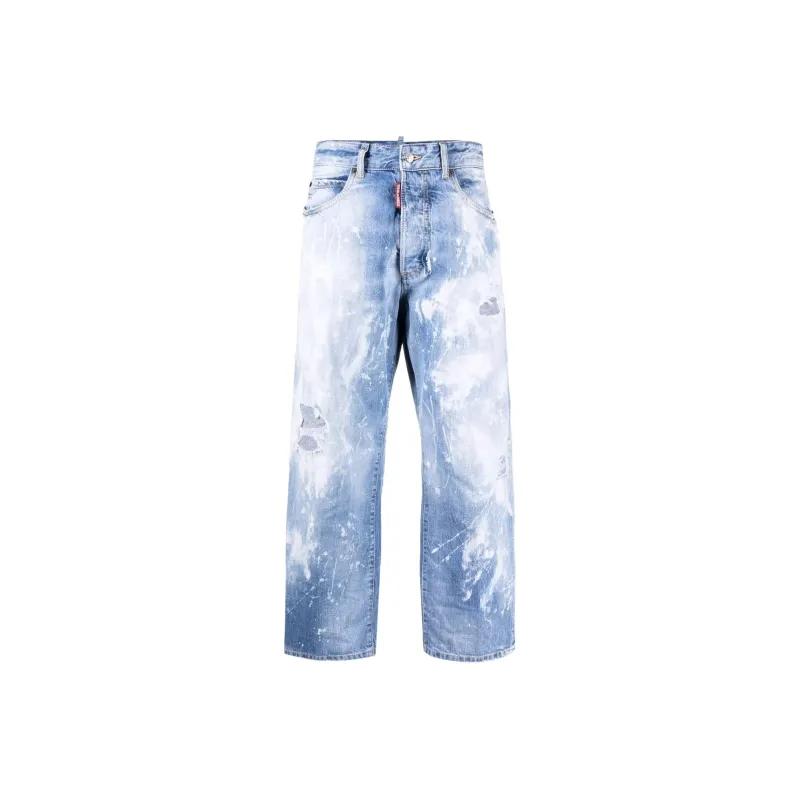 DSQUARED2 Distressed Paint splattered Wide leg Jeans-0