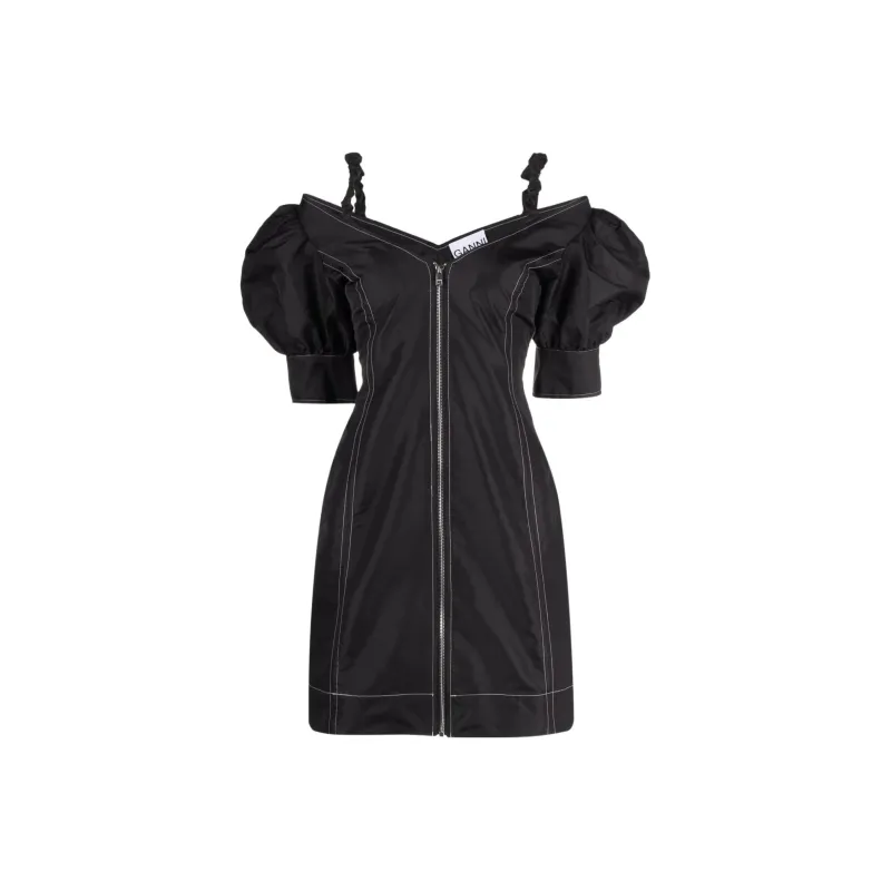 GANNI Short Sleeved Dresses Women's Black-0