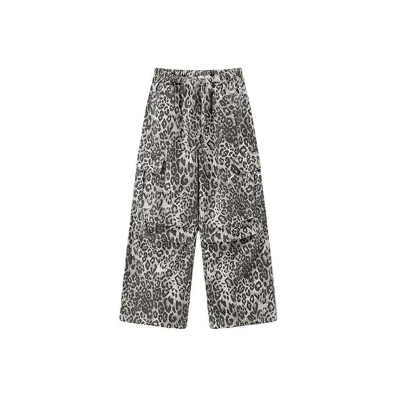 CHUU Casual Pants Women's Black White Leopard Print-0
