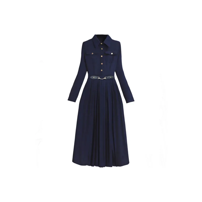 Wbwq Long Sleeved Dresses Women's Navy Blue-0