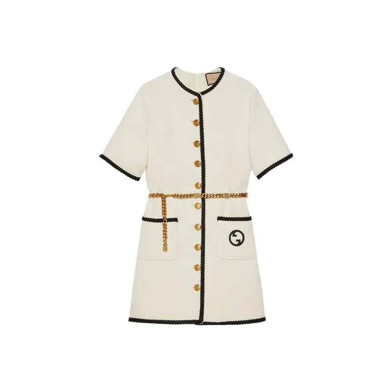 GUCCI SS23 Short Sleeved Dress Women's Beige-0