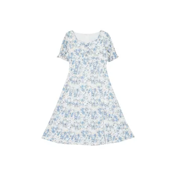 QYPRF Short Sleeved Dresses Women's Blue