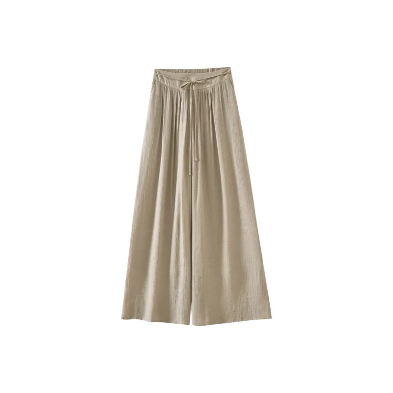 OUNIXUE Summer Casual Pants Loose Fit Women's Dark Khaki-0