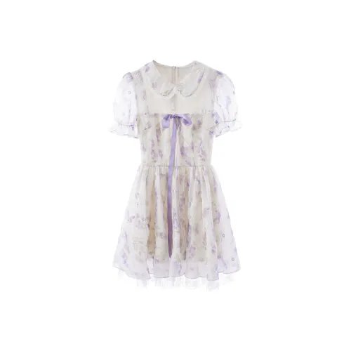 Blovelan Short Sleeved Dress Women's Blended Purple