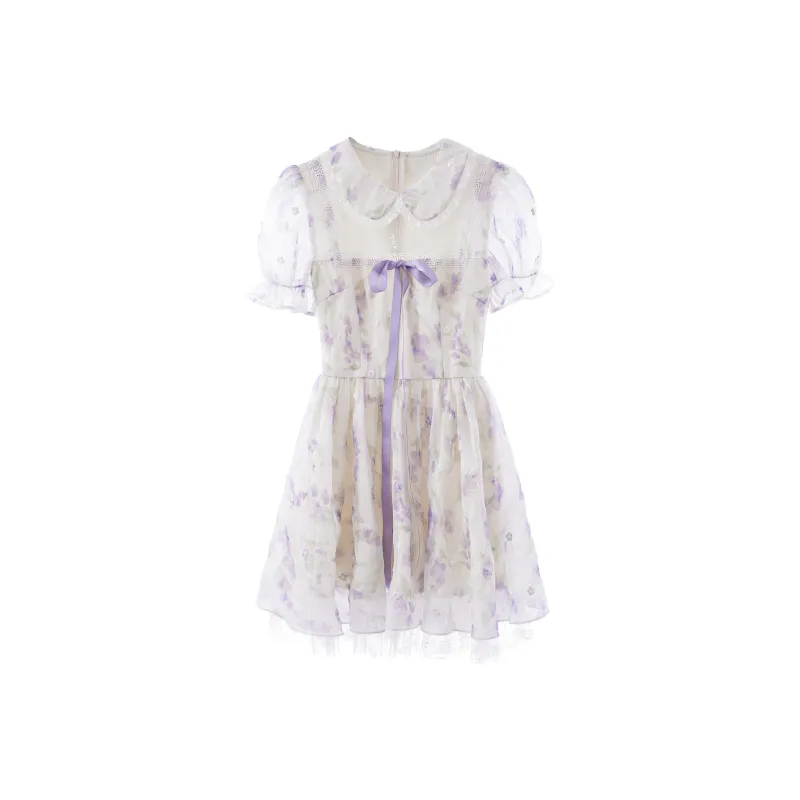 Blovelan Short Sleeved Dress Women's Blended Purple-0