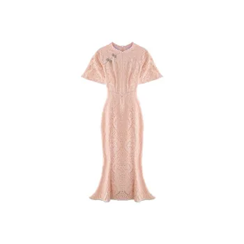 JINYE ORIENTAL Fishtail Dress Dress Coral Pink