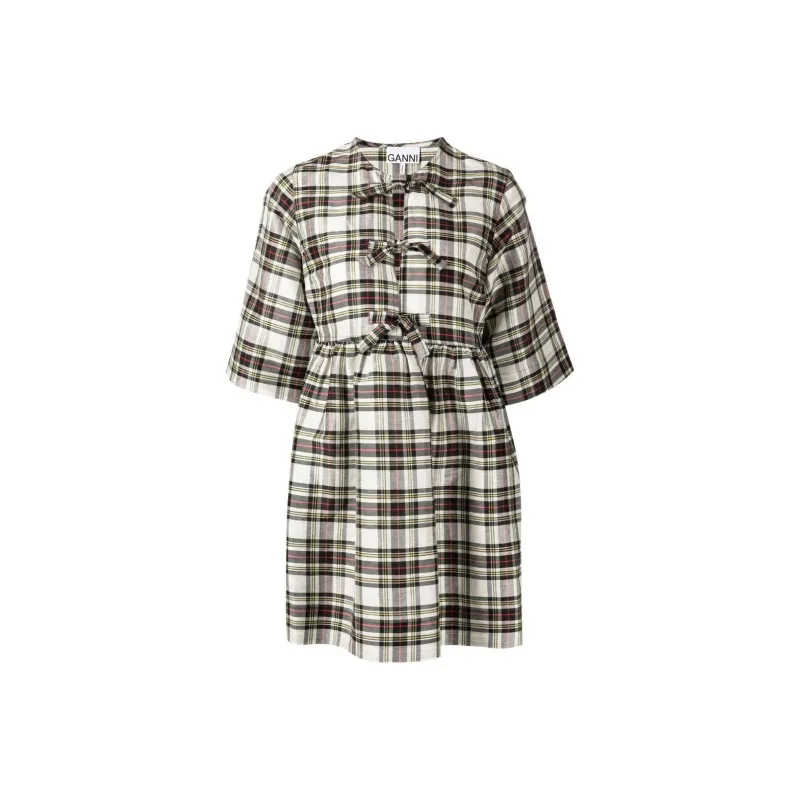 GANNI Short-Sleeved Dresses Women's Light Beige-0