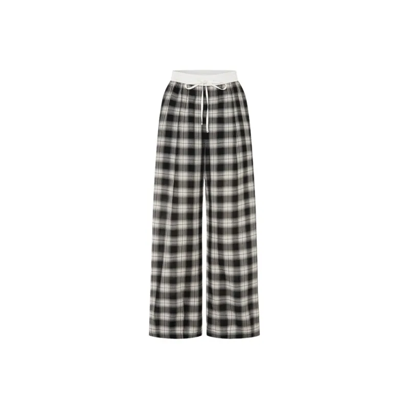 MOCO Casual Pants Women's Black White Plaid-0
