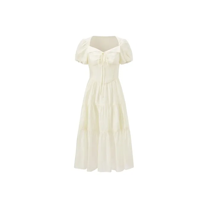 LEDIN Short Sleeved Dresses Women's Beige Yellow-0