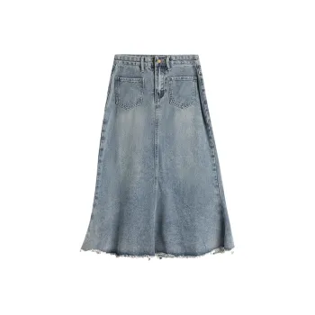 WOWI Denim Long Skirts Women's Blue