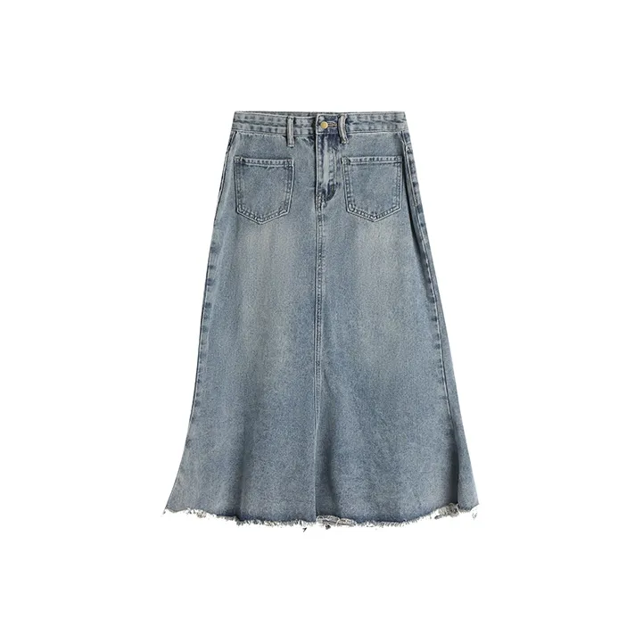 WOWI KCKS Long Skirt Denim Dress Women's Blue-0