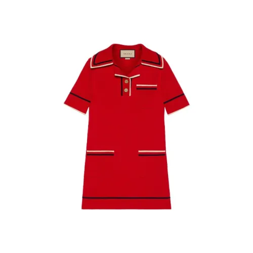 GUCCI Short Sleeved Dresses Women's Red