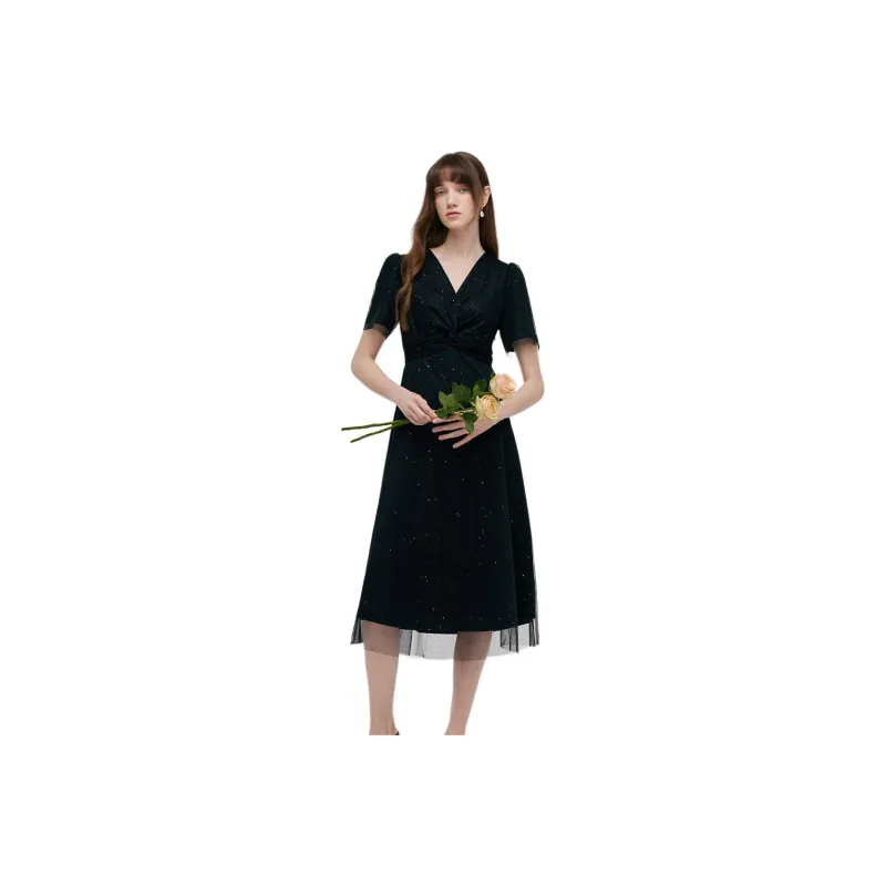 GOELIA Short Sleeved Dress Women's Black-0