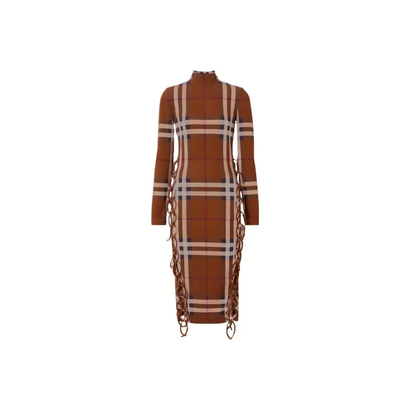 Burberry Check Stretch Side Tie Dress 'Dark Birch Brown'-0