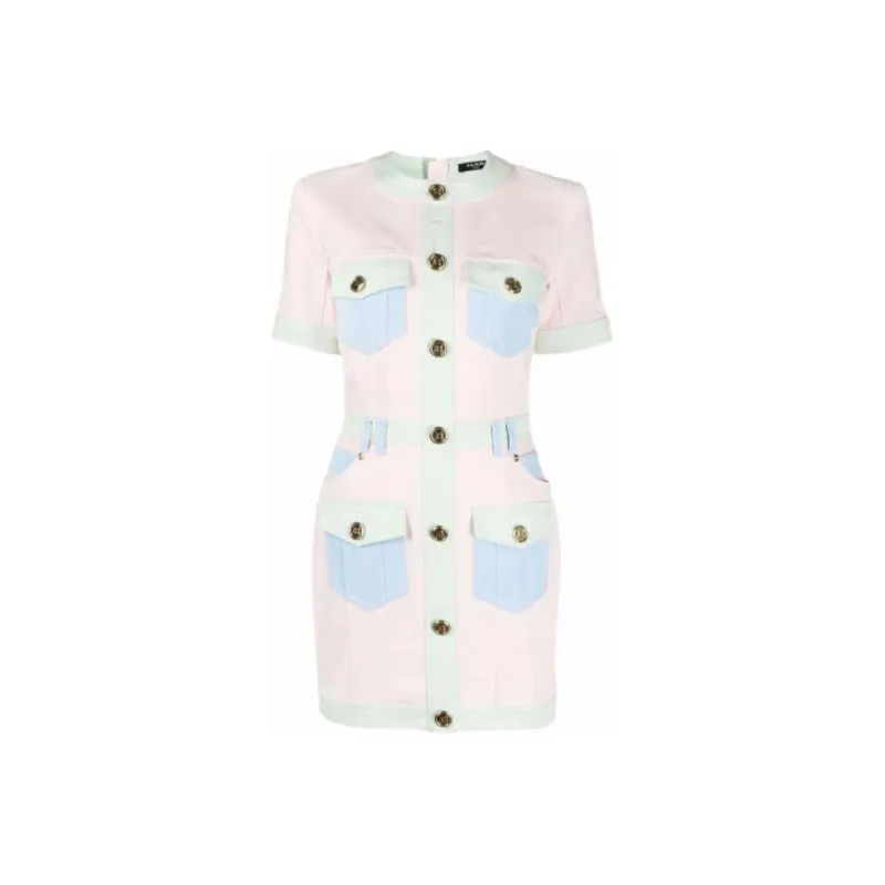 BALMAIN Short Sleeved Dresses Women's Pink-0