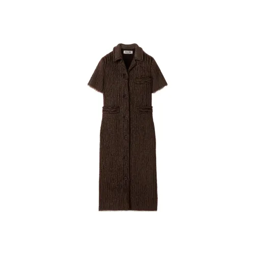 MIU MIU FW24 Short-Sleeved Raffiaes Women's Cocoa Brown