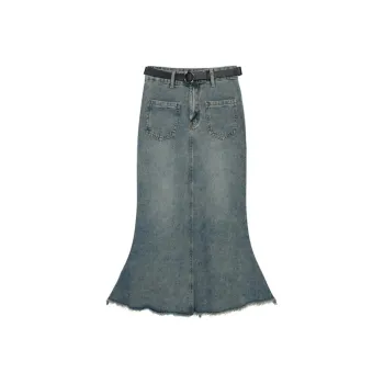HUASJ Denim Long Skirts Women's Blue