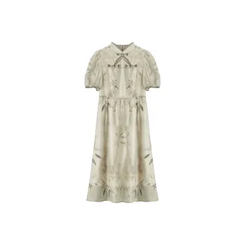 XIANGYING Short-Sleeved Dresses Women's Beige