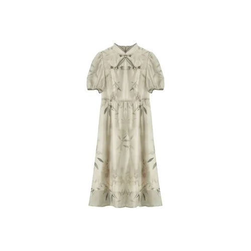 XIANGYING Short Sleeved Dresses Women's Beige