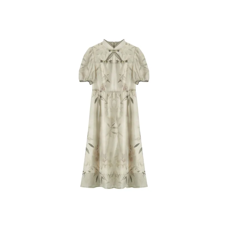 XIANGYING Short Sleeved Dress Women's Beige-0