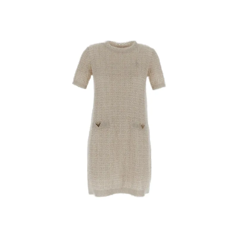 Valentino Short Sleeved Dress Women's Beige-0