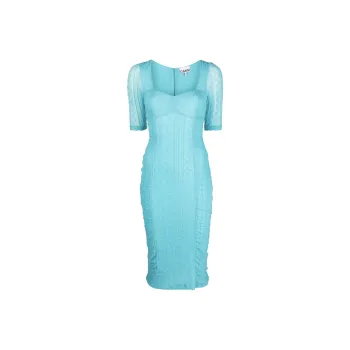 GANNI Sweetheart-neck Ruched Midi Dress