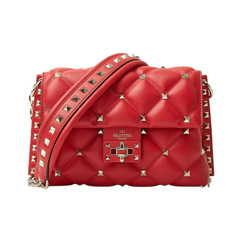 Valentino Lambskin Shoulder Bag Small Size Women's Red-0
