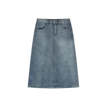 PZGE Denim Long Skirts Women's Blue