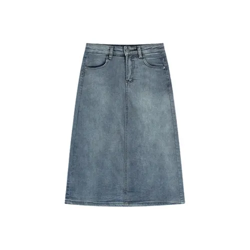 PZGE Denim Long Skirts Women's Blue