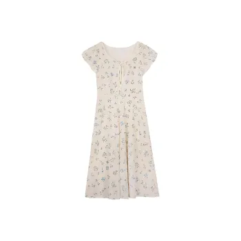 SOLIGHTER Short Sleeved Dress Women's Sea Salt Blue Print