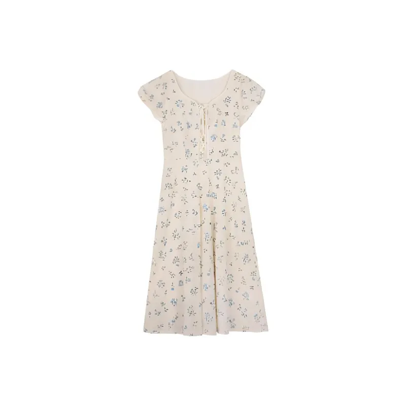 SOLIGHTER Short Sleeved Dress Women's Sea Salt Blue Print-0