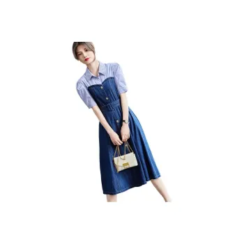【dme】 Short Sleeved Dresses Women's Dark Denim Blue