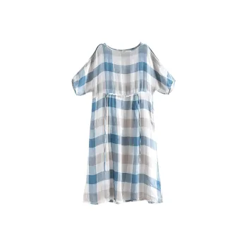 ZIMO Short Sleeved Dresses Women's Blue White Plaid