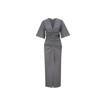 GANNI Striped Suiting V Neck Fitted Dress