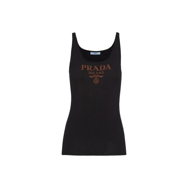 PRADA Logo-print Silk Tank Top-0