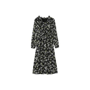 Mo Han Yi Mei Long Sleeved Dress Women's Black Floral