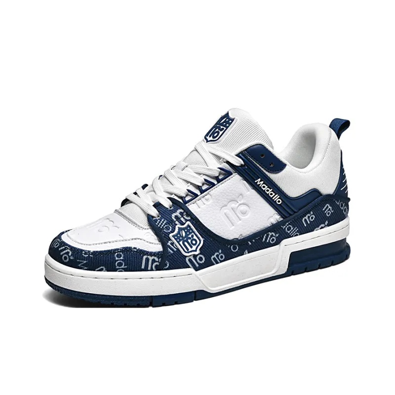 MADALLO Slip Resistant, Abrasion Resistant, Lightweight, Height Increasing Low Top Skateboard Shoes Unisex White Blue-2