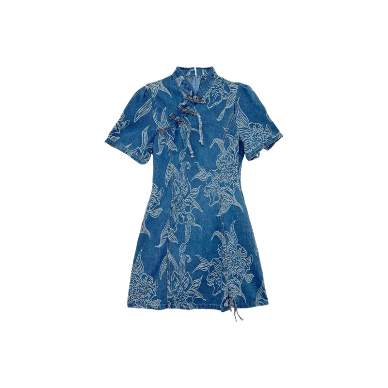 Icicofficial Short Sleeved Dresses Women's Blue-0