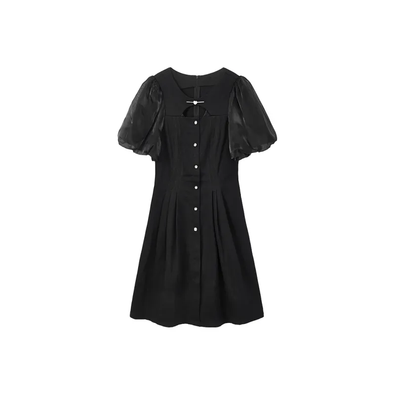 Yu Qianwen Short Sleeved Dresses Women's Black-0