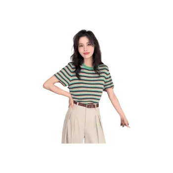 ERIRI Knitwear Women's Green Collar Stripes