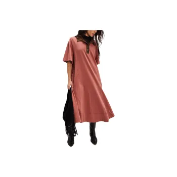 FREE PEOPLE Chandler Polo Midi Dress Short-Sleeved Dresses Women's Cedarwood Combo/Snow Pine Wood Color