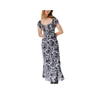 FREE PEOPLE Fawna Floral Burnout Midi Dress Short-Sleeved Dresses Women's Light Blue Combination