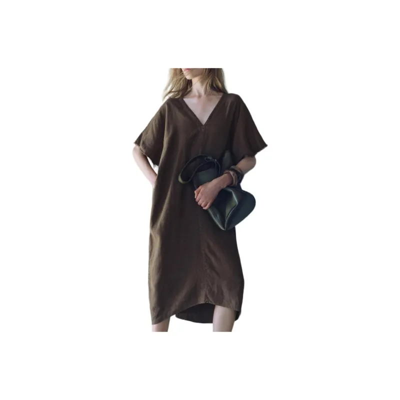 ZARA Short-Sleeved Dresses Women's Brown-0
