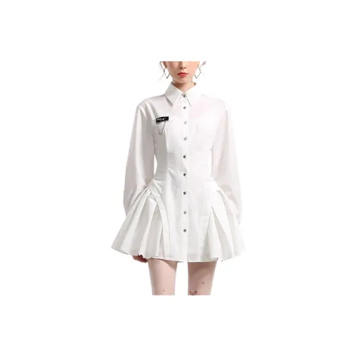 CHECOCRE Long-Sleeved Dresses Women's White