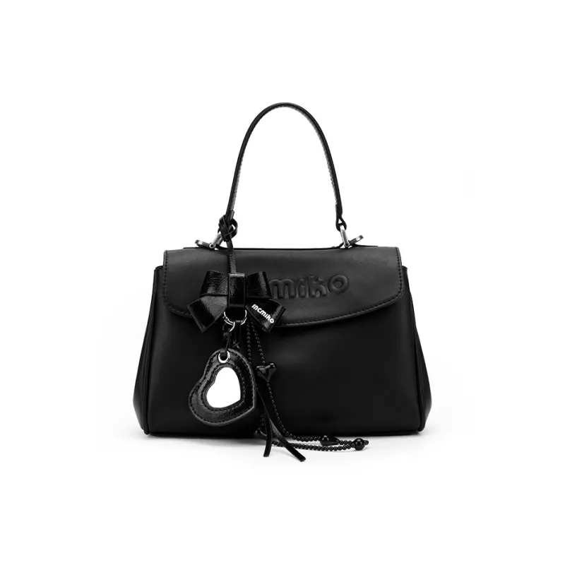 MCMIKO Split Cow Leather+Synthetic Leather Crossbody Bag Regular Women's Black, Black+Charm-1