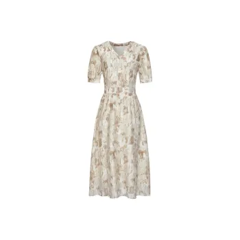 JZ. ANNAKRO Short Sleeved Dresses Women's Floral Light Coffee