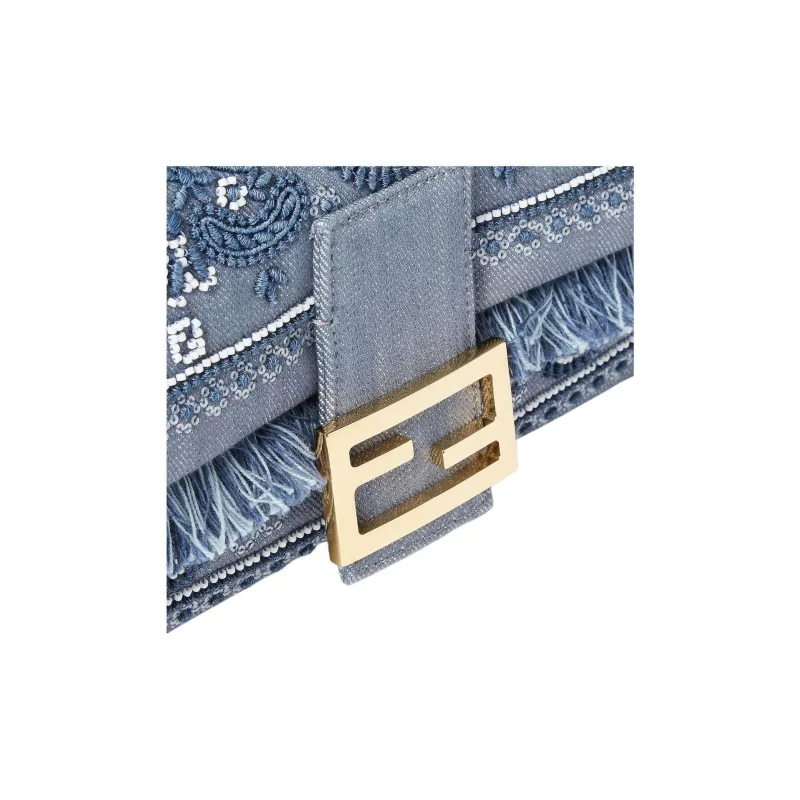 FENDI Baguette Denim Shoulder Bag, Crossbody Bag, Handbag Medium Size Women's Blue-5